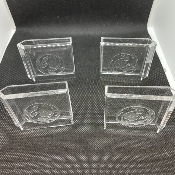 1982 Allegro Clear Plastic Floral Motif Napkin Holders Set of 8 Square Napkin - Picture 5 of 10